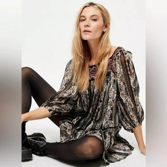 Free People Tops - NWPT Free People Womens Dance Magic Chiffon Embroidered Floral Tunic.  SZ L